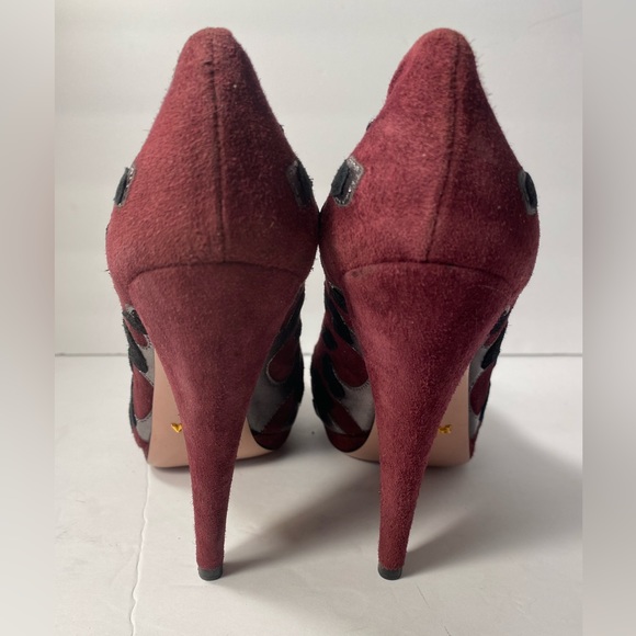 Prada suede pumps heels leopard burgundy black 35.5 - Picture 7 of 9